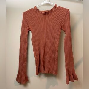 Ribbed Rust Long Sleeve Top